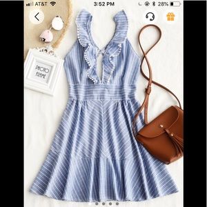 ZAFUL striped ruffle cross cross mini dress
